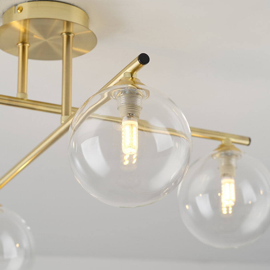 Taklampa Nymo med fyra lampor - guld med transparent glas