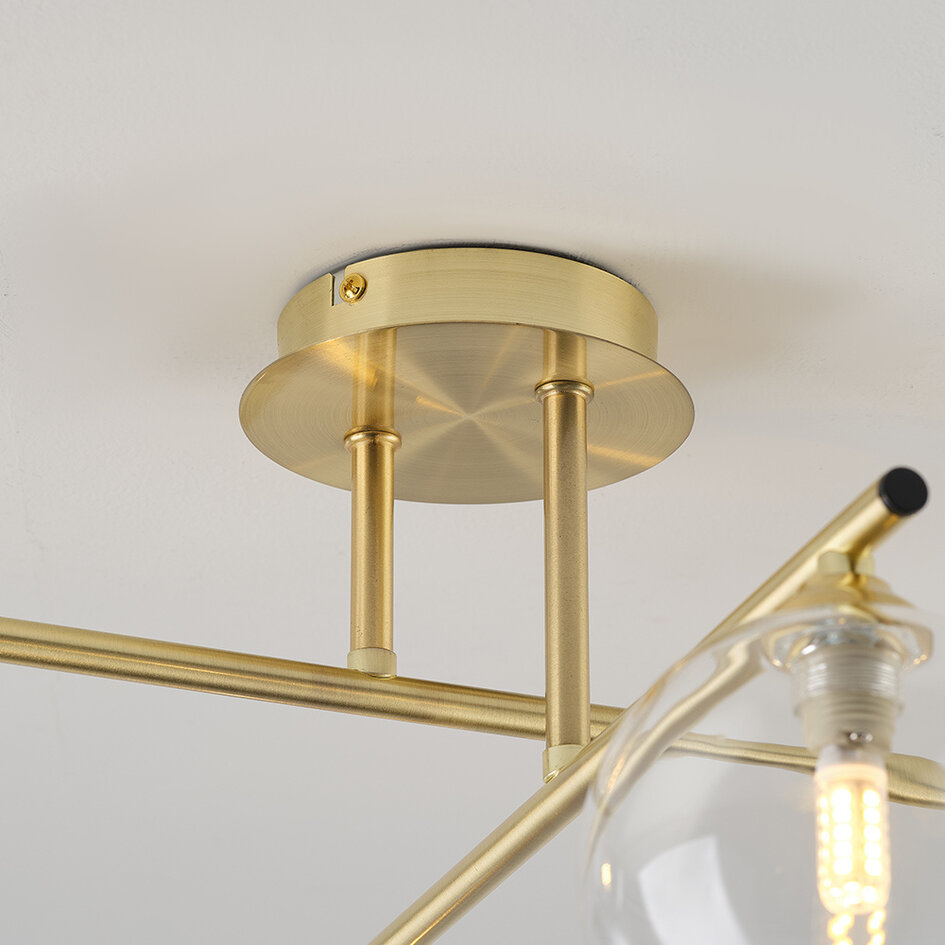 Elegant taklampa, 4-ljus guld med transparent glas - Nymo