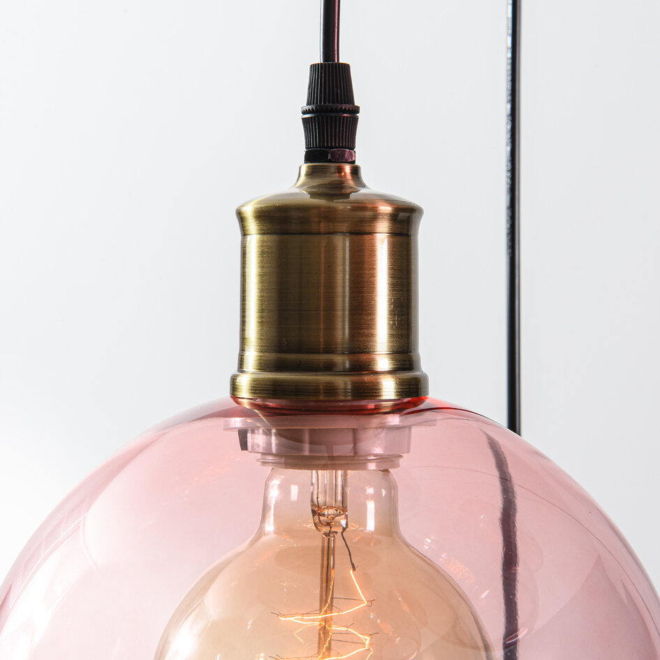 Pendellampa Liya med fem lampor - med rökfärgat, rött och rosa glas