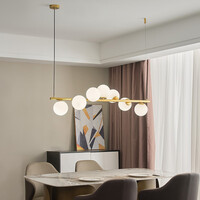 Design taklampa Atto guld med mjölkvitt glas, 7-ljus