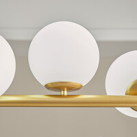 Design taklampa Atto guld med mjölkvitt glas, 7-ljus