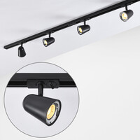 Set med 1-fas skensystem på 1,5 meter och Sev-spotlights, 3-stegs dimbar