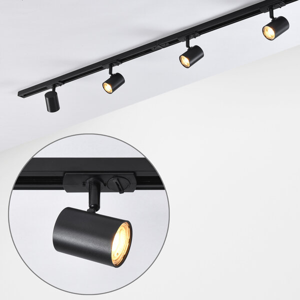 Set med 1-fas skensystem på 1,5 meter och Nox-spotlights, 3-stegs dimbar