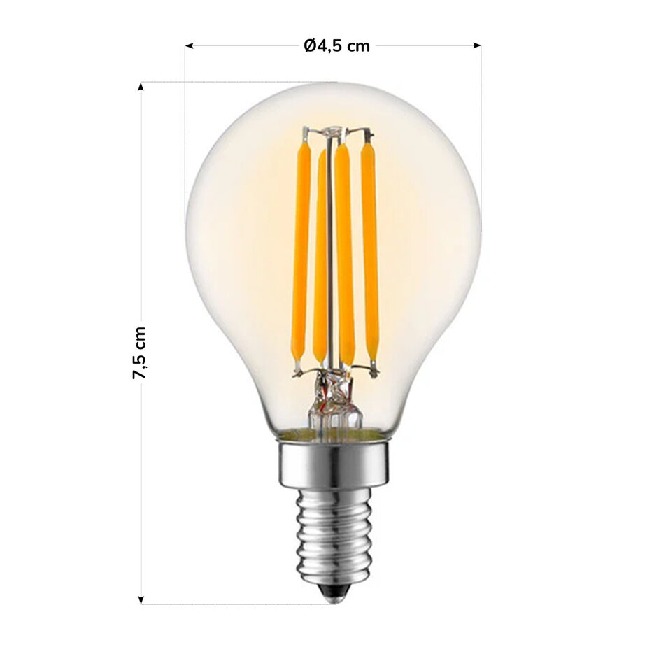 E14 3-stegs dimbar LED filamentlampa med bärnstensfärgat glas | 5,5W 2200K