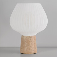 Bordslampa Varel med tygskärm och fot i travertin (natursten)