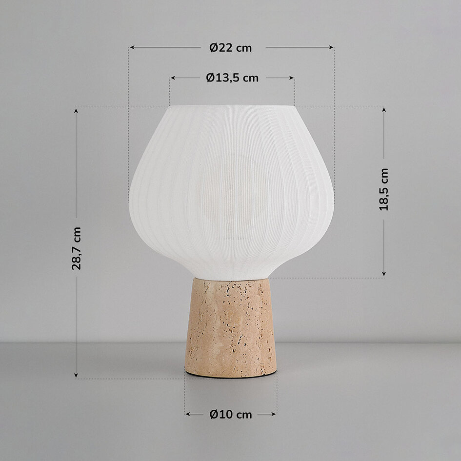 Bordslampa Varel med tygskärm och fot i travertin (natursten)
