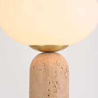 Bordslampa Tareo med glaskula och travertin (natursten)