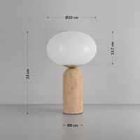 Bordslampa Tareo med glaskula och travertin (natursten)