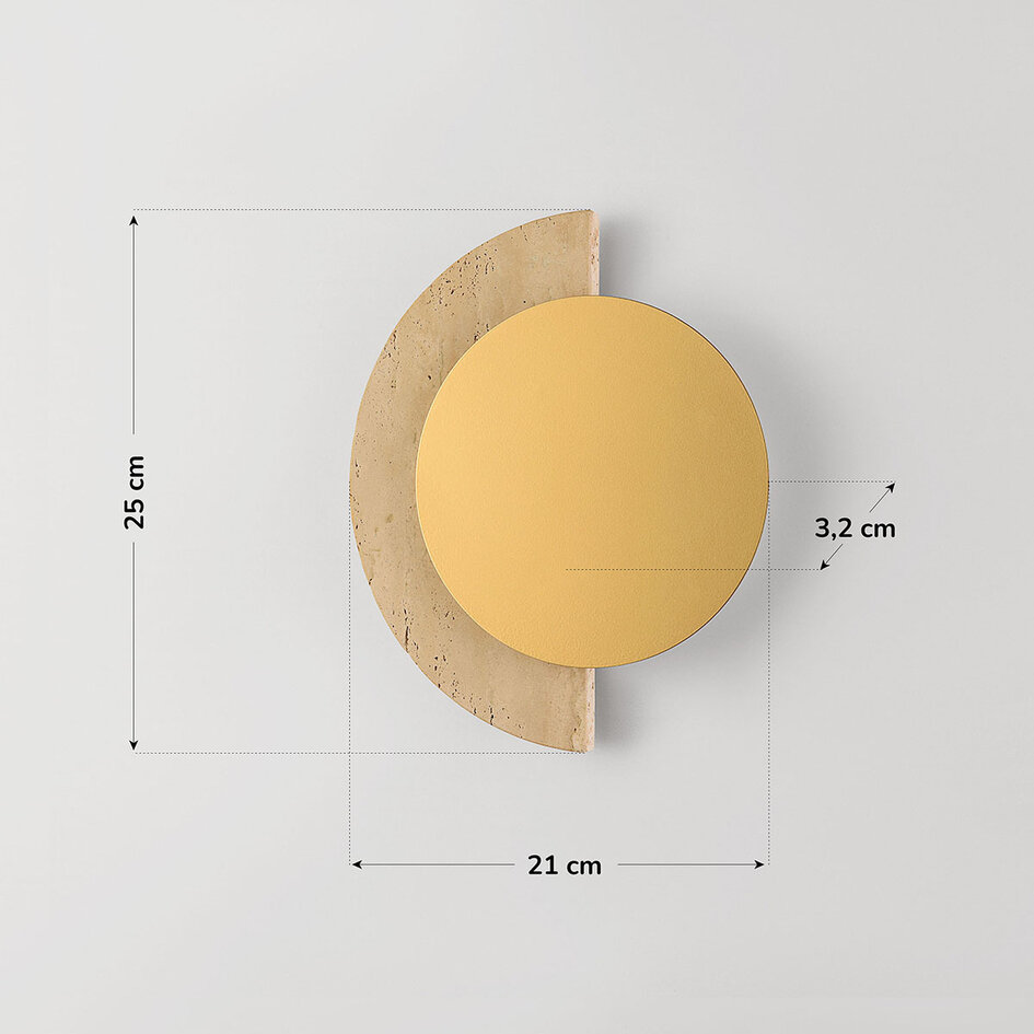 Vägglampa Kiro med integrerad LED och travertin (natursten) i guld och sandbeige