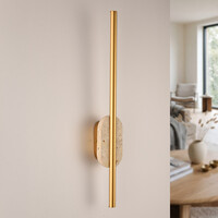 Vägglampa Lima med integrerad LED och travertin (natursten) - guld