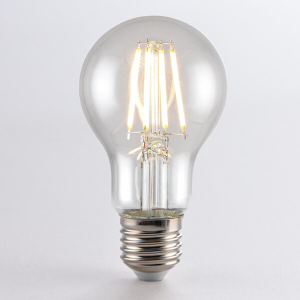 E27 LED filamentlampa med dagsljussensor 4,5W, klar, 2700K, Ø60