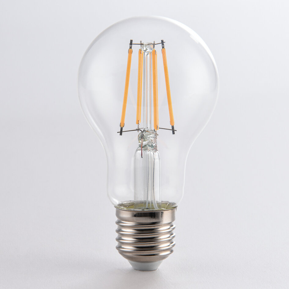 E27 LED-filamentlampa med skymningssensor 4,5W, klar, 2700K, Ø60 mm