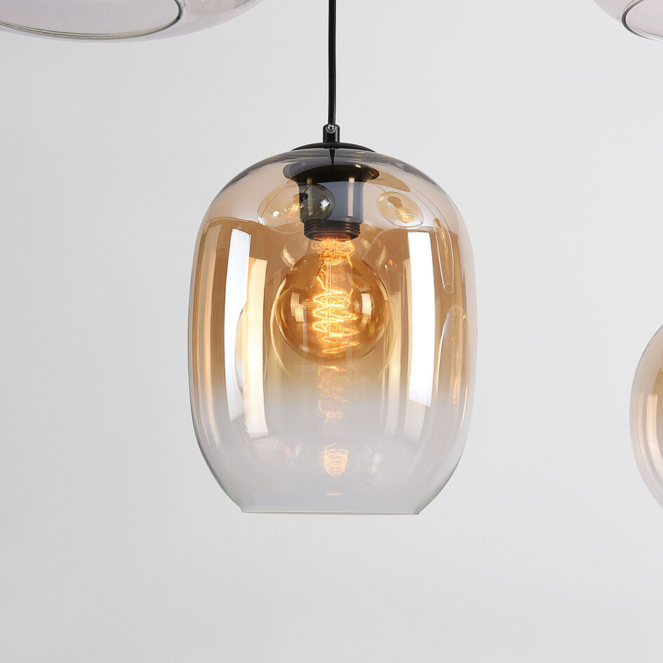Pendellampa Opale med sex lampor och amber ombre-glas