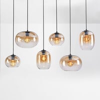 Pendellampa Opale med sex lampor och amber ombre-glas
