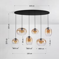 Pendellampa Opale med sex lampor och amber ombre-glas