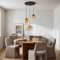 Pendellampa Olare med tre lampor och amber ombre-glas