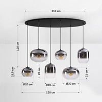 6-ljus taklampa Opale med smoke ombre glas