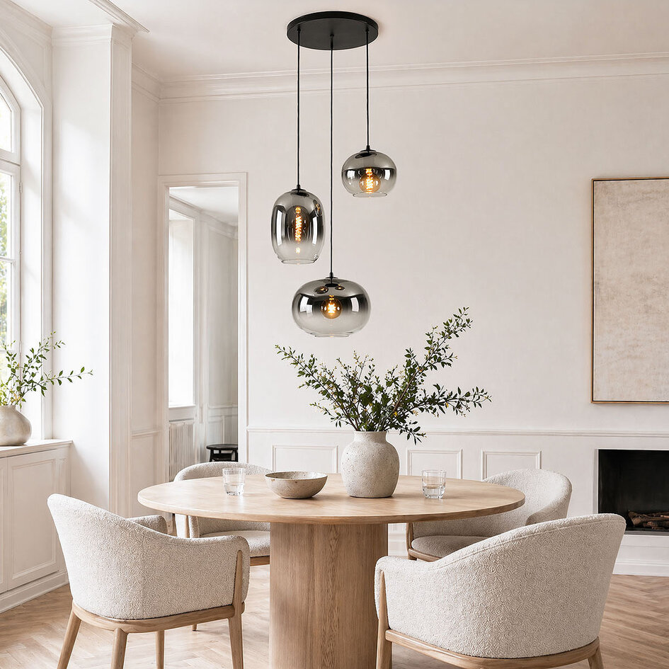 3-ljus taklampa Olare med smoke ombre glas