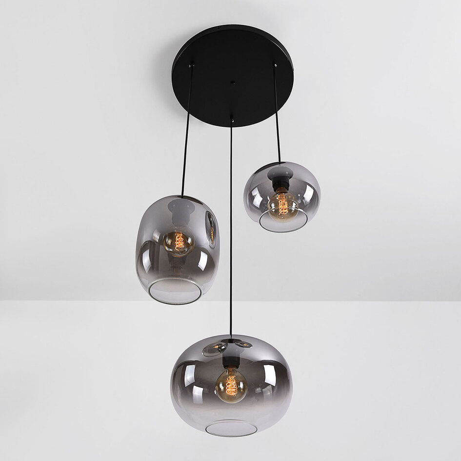 3-ljus taklampa Olare med smoke ombre glas