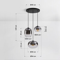 3-ljus taklampa Olare med smoke ombre glas