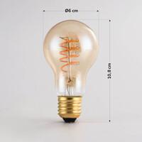 Dimbar E27 spiral filamentlampa, 4,5W, 2700K, bärnstensfärgat glas Ø60