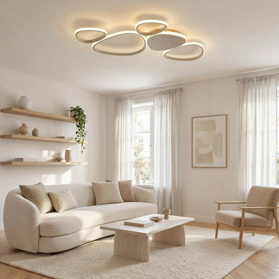 Designad taklampa Zinara med integrerad LED, 3-stegs dimbar i sandbeige