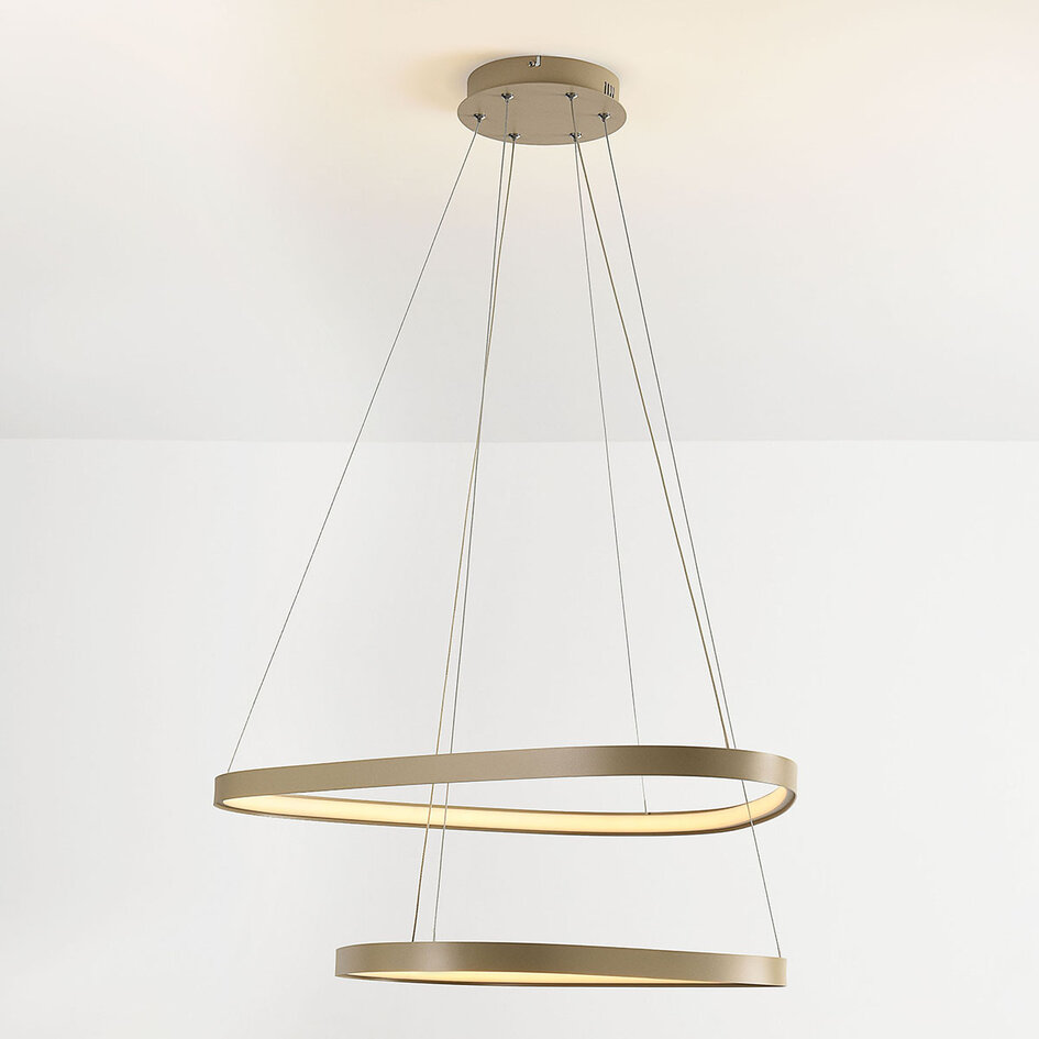 Designad pendellampa Nivara med integrerad LED, 3-stegs dimbar i sandbeige