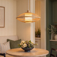 Bambu pendellampa Levra med naturell linnediffusor
