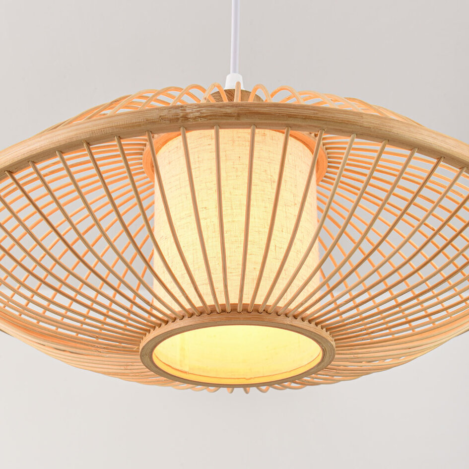 Bambu pendellampa Levra med naturell linnediffusor