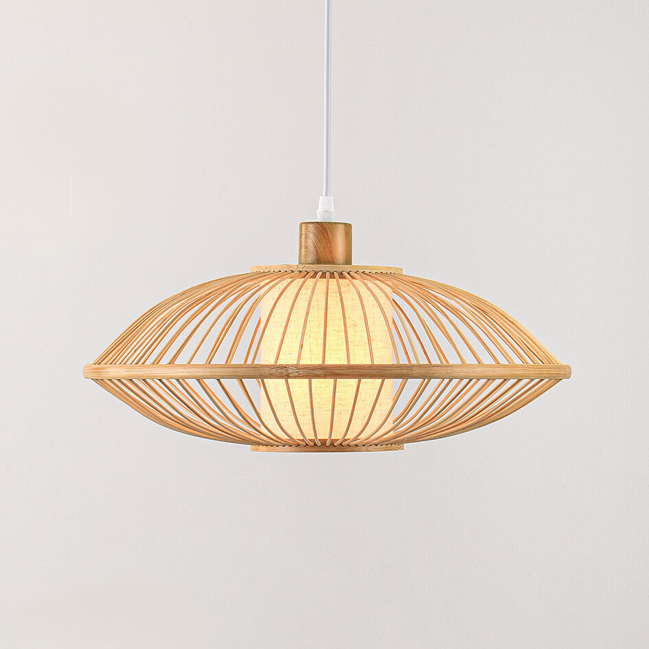 Bambu pendellampa Levra med naturell linnediffusor