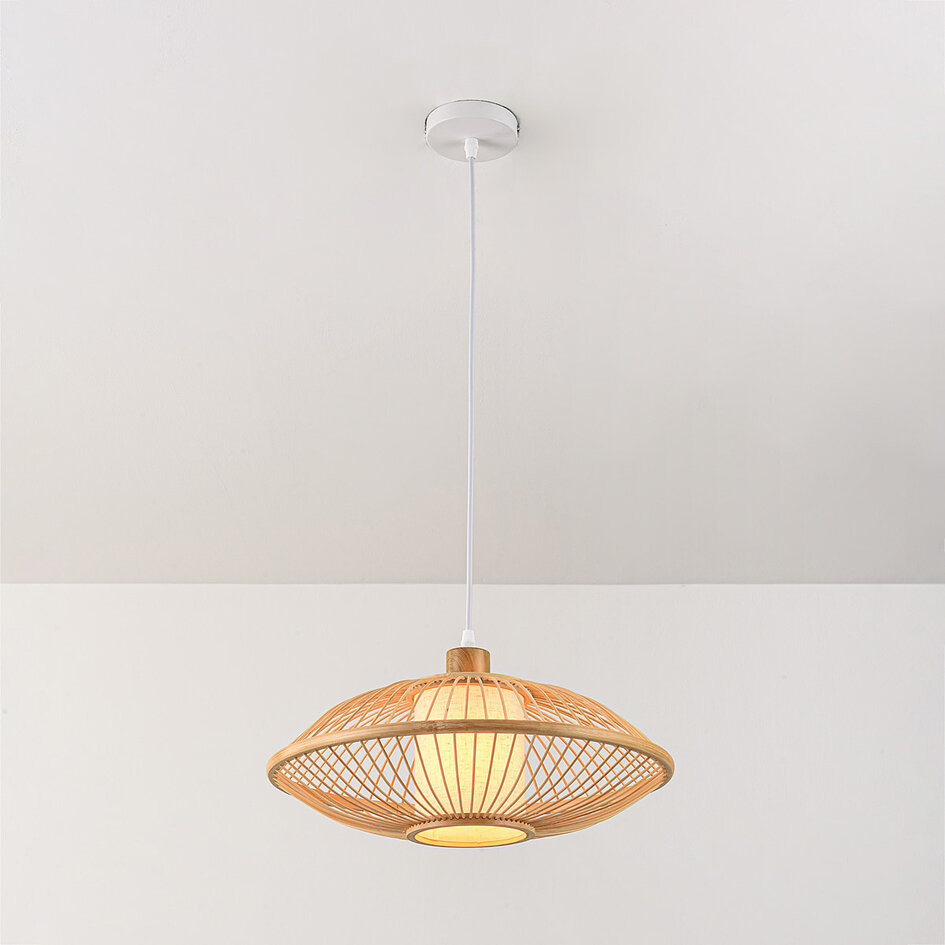 Bambu pendellampa Levra med naturell linnediffusor