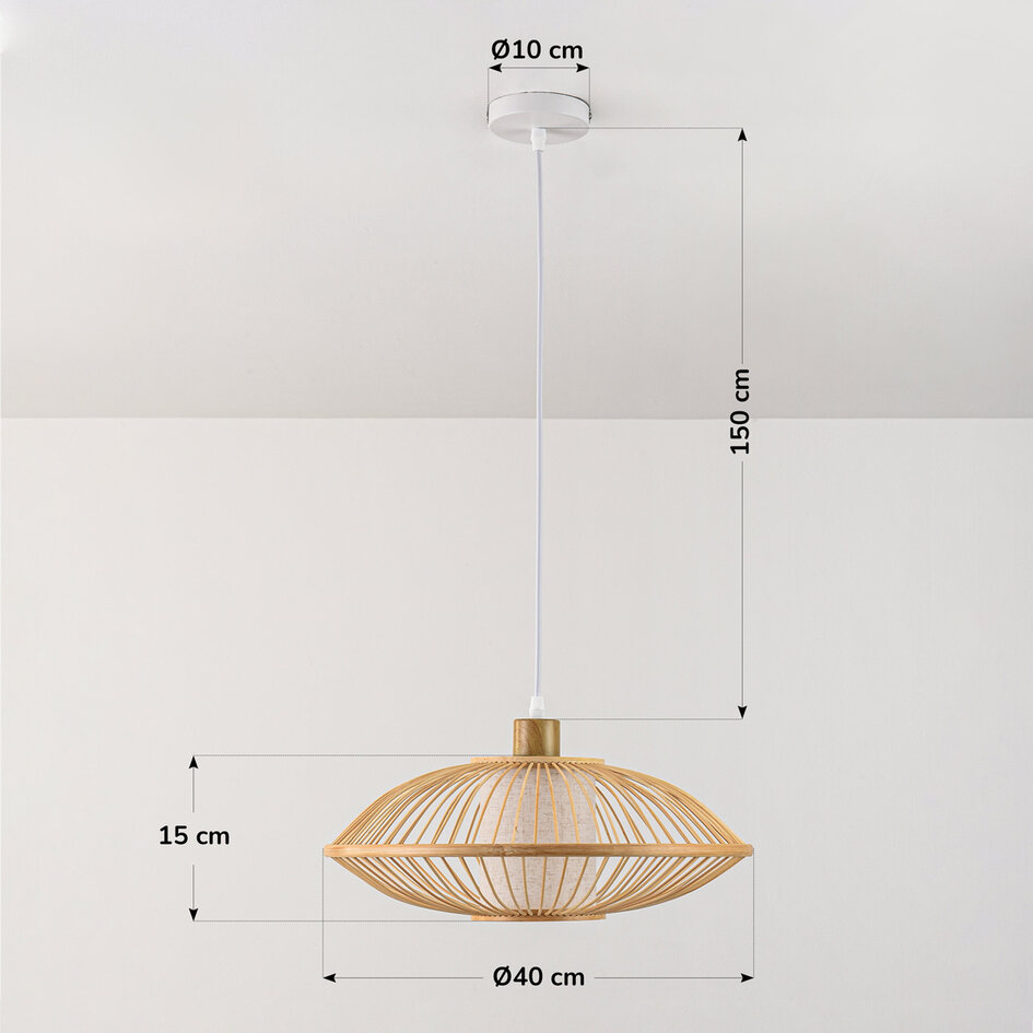 Bambu pendellampa Levra med naturell linnediffusor