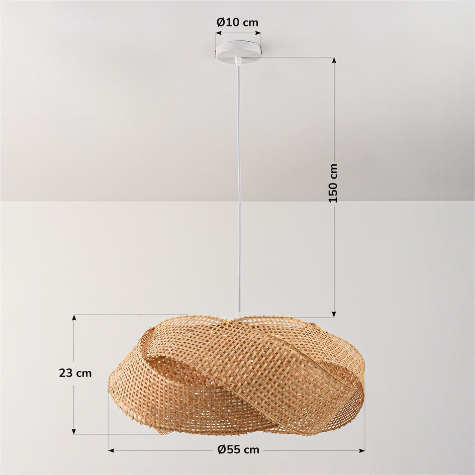 Bambupendellampa Weavo med handflätad naturell skärm