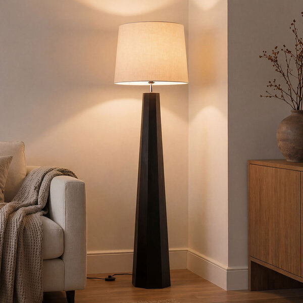 Golvlampa Mirno i mörk bambu med linneskärm