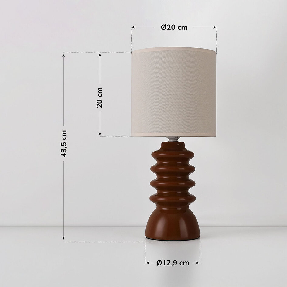 Bordslampa Seyra i brun keramik med tygskärm i beige