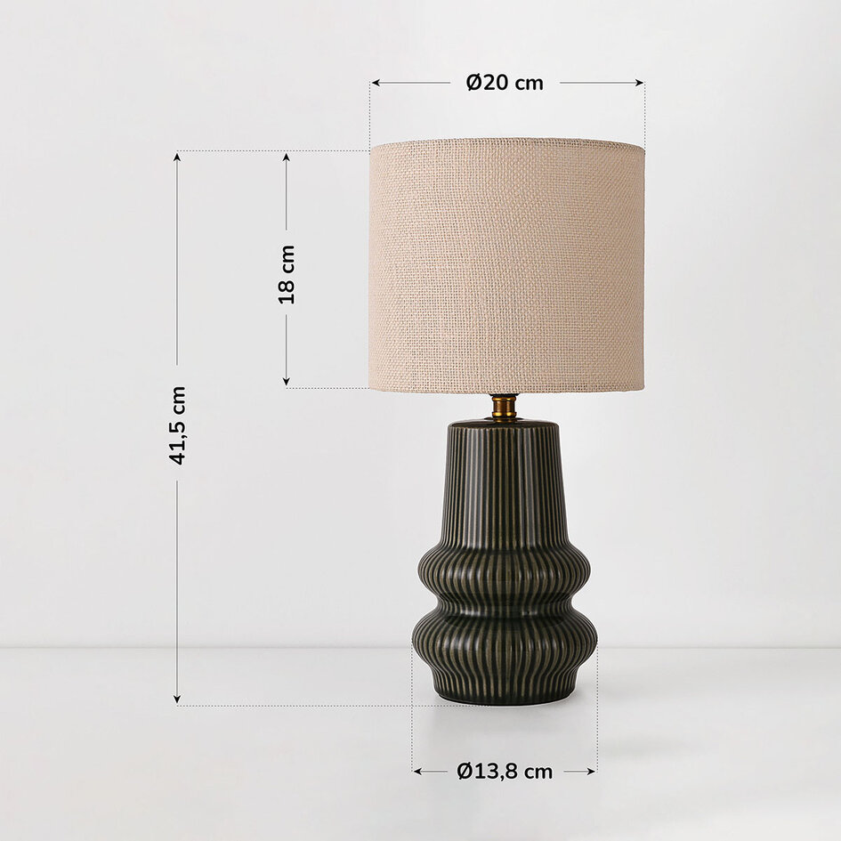 Bordslampa Ayra i antracit keramik med tygskärm i beige