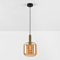 Pendellampa Basso i guld med brett amberglas