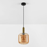 Pendellampa Basso i guld med brett amberglas
