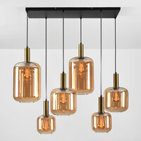 Pendellampa Sei med sex lampor, amberglas och guld