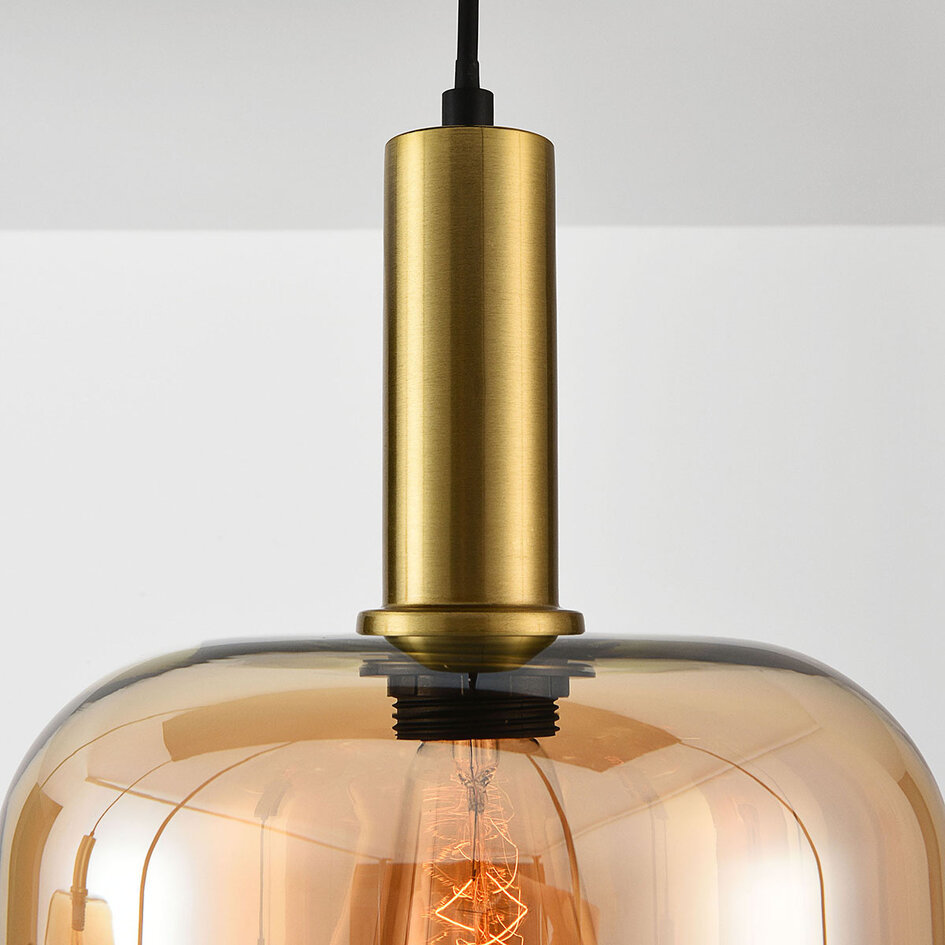 Pendellampa Sei med sex lampor, amberglas och guld