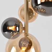 Bordslampa Tessera i beige med fyra glaskulor i amber och rökgrått