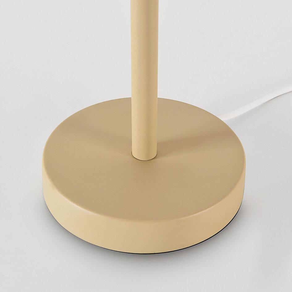Bordslampa Tessera i beige med fyra glaskulor i amber och rökgrått