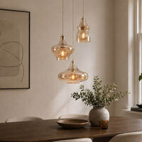 3-ljus taklampa Trinidad med bärnstensfärgat glas - beige