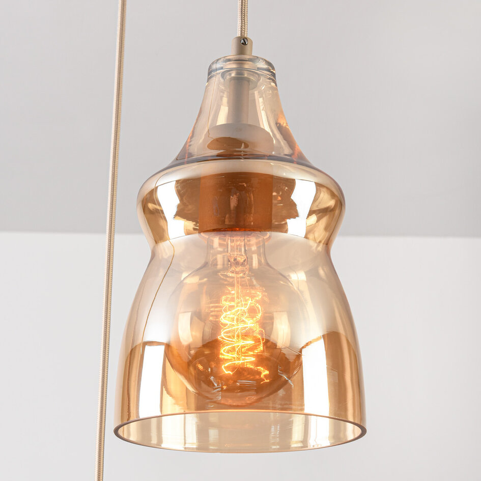Pendellampa Trinidad med tre lampor, amberglas i beige