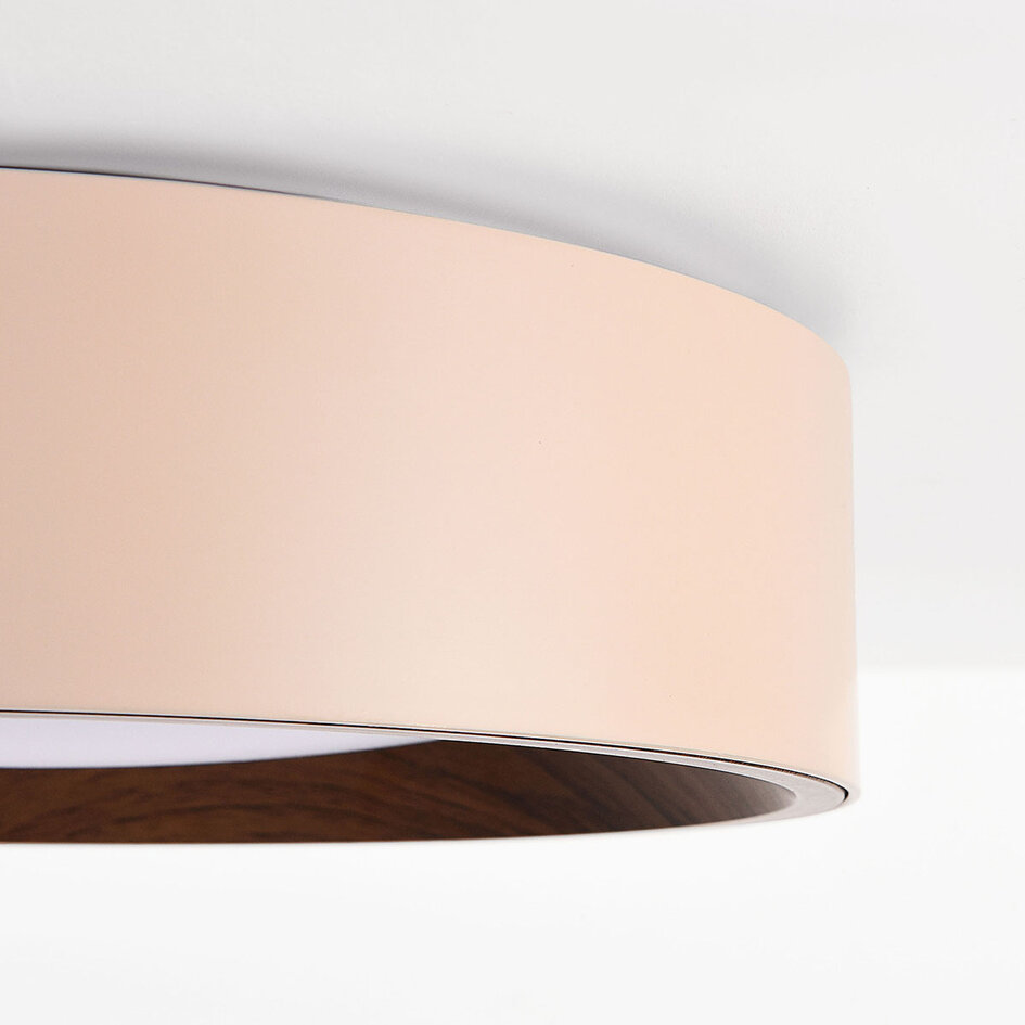 Taklampa Nardia med integrerad LED och 3-stegs dimbar Ø29 cm i beige med träaccent