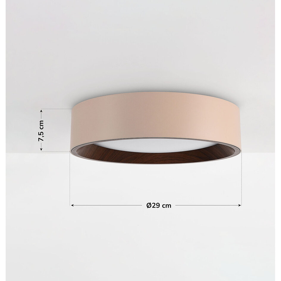 Taklampa Nardia med integrerad LED och 3-stegs dimbar Ø29 cm i beige med träaccent