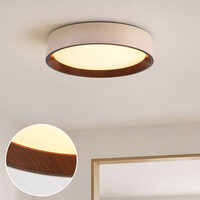 Taklampa Nardia med integrerad LED och 3-stegs dimbar Ø39 cm i beige med träaccent