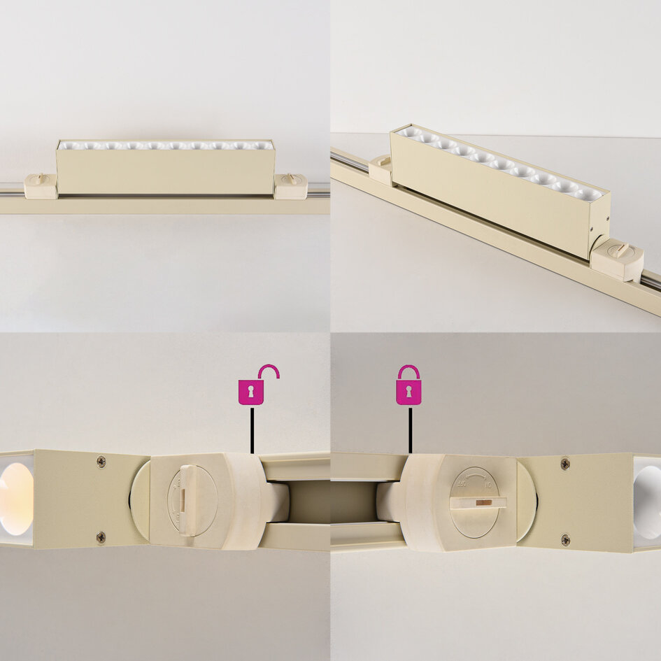 1-fas skensystem på 3 meter med Nexu-spotlights 3000K i beige