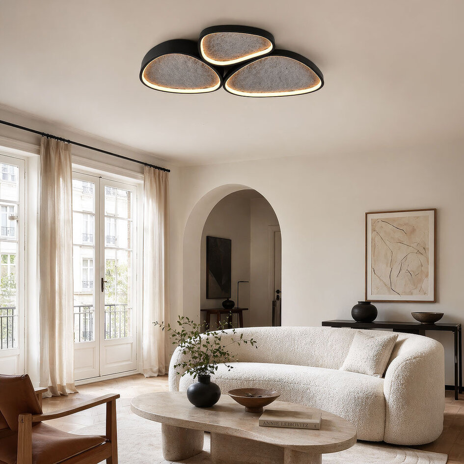Taklampa Elpisie med integrerad LED, 3-stegs dimbar i svart med steneffekt