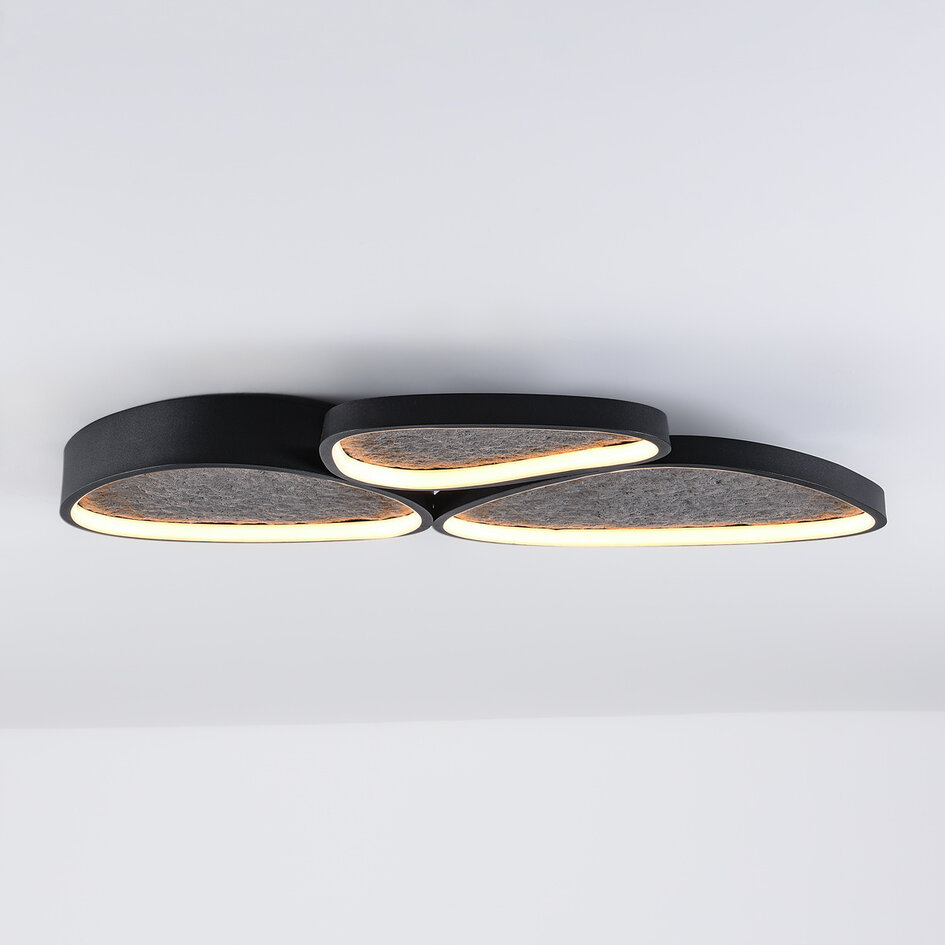 Taklampa Elpisie med integrerad LED, 3-stegs dimbar i svart med steneffekt